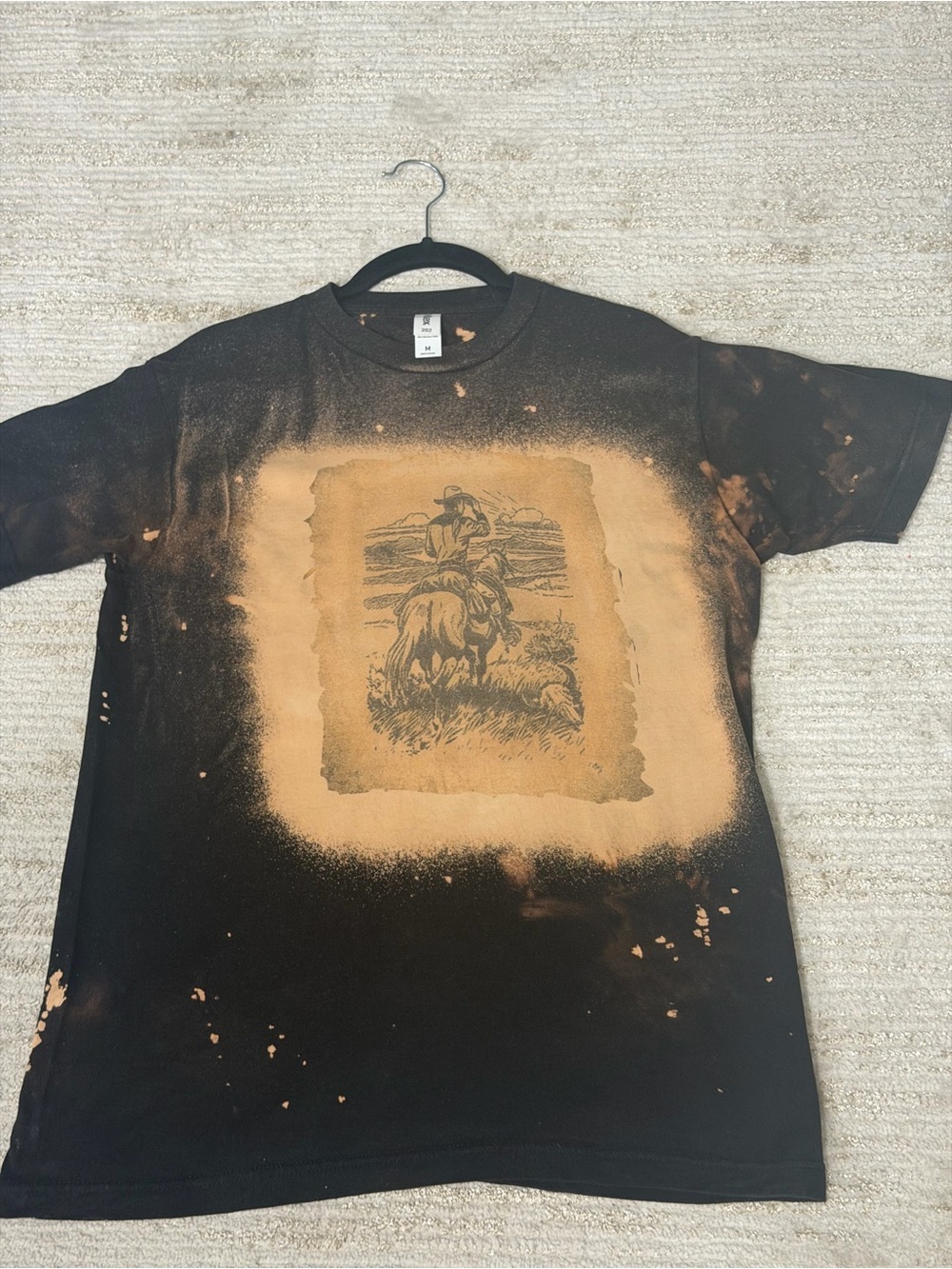 Custom Bleach Western Cowboy Graphic T-Shirt Men’s Medium 100% Cotton - Picture 3 of 7